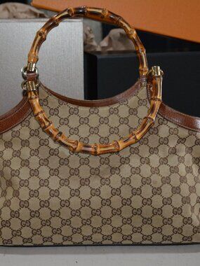 Gucci GG Canvas Bamboo Handle Tote Bag